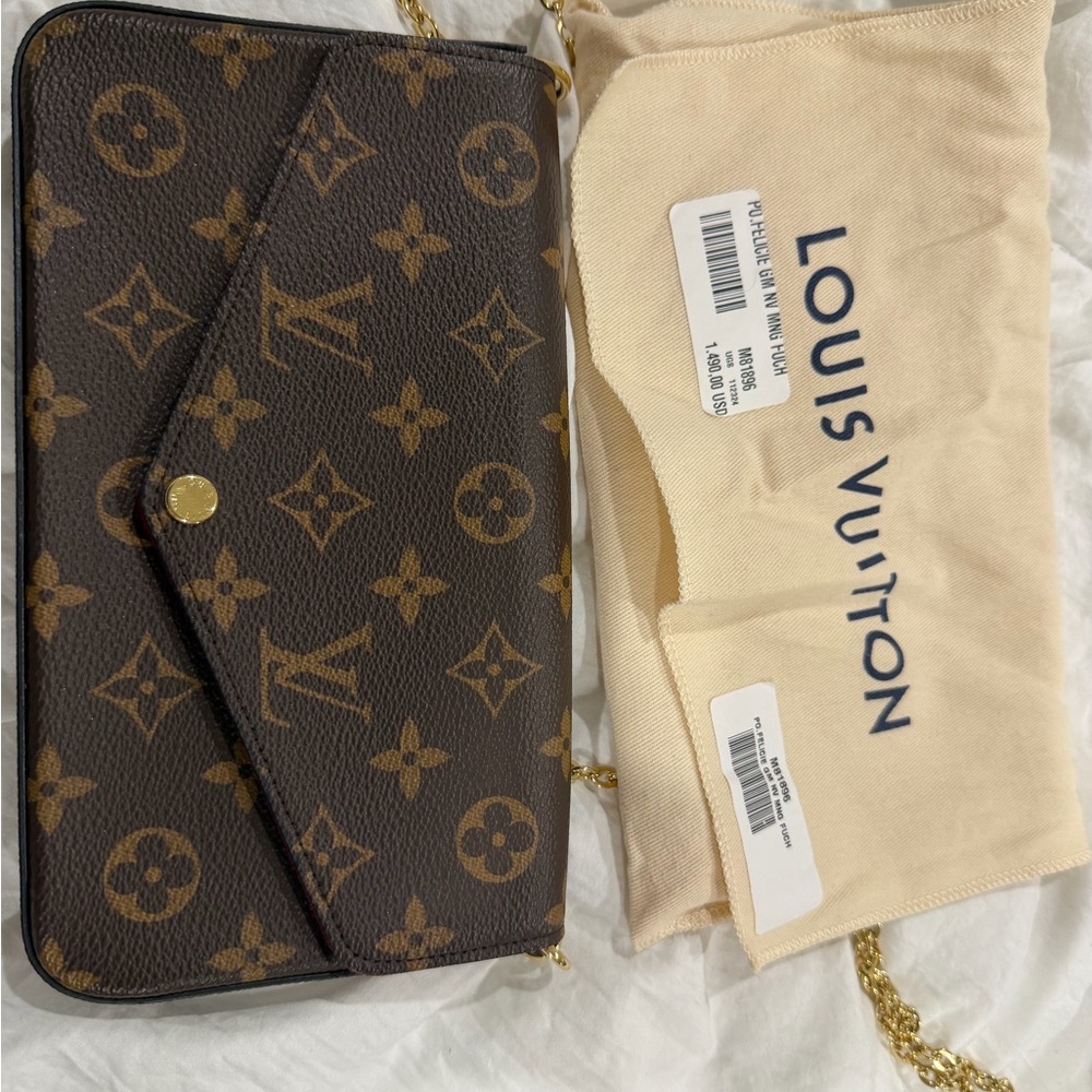Louis Vuitton Brown Monogram Clutch with Gold Chain